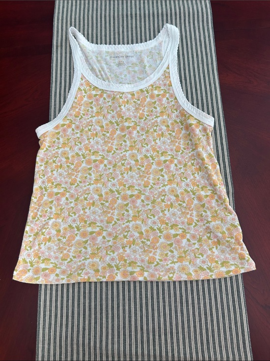 American Eagle Outfitters Tops - American Eagle Outfitters Floral Ribbed Tank Top - White, Yellow, Green